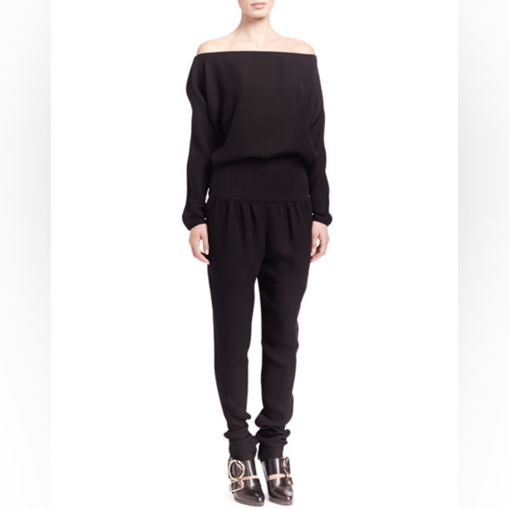 Chloe Women's Black Off The Shoulder Crepe Jumpsuit